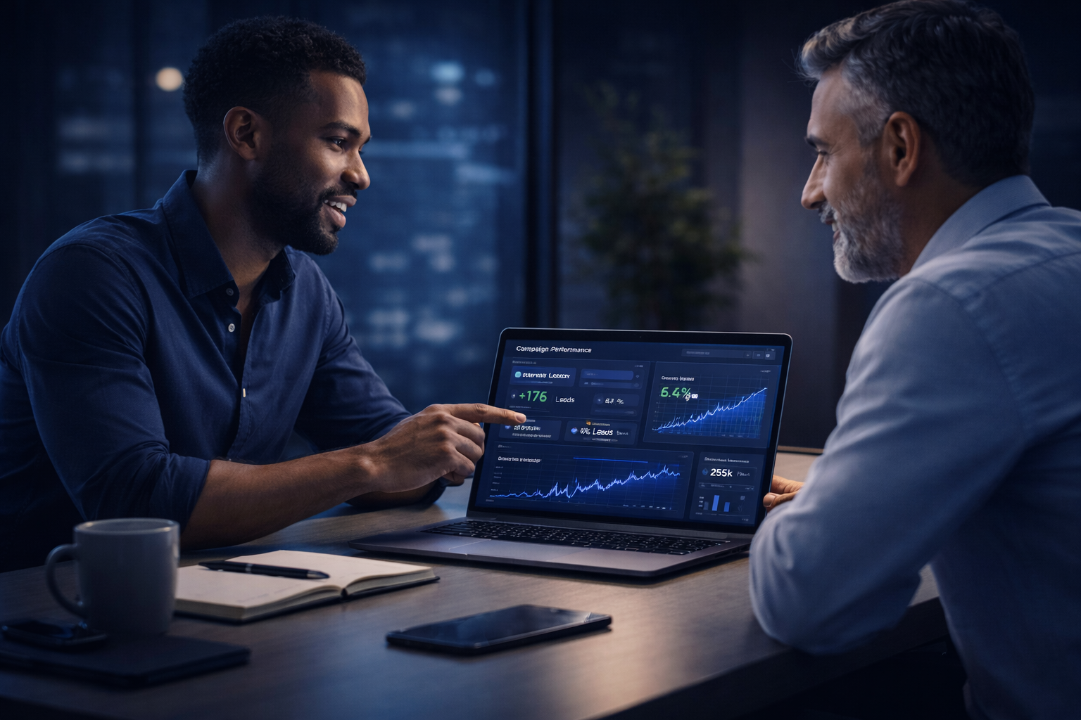 Marketing consultant explaining results to a client